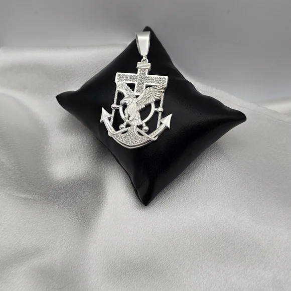 Luxury Sterling Silver 925 CZ Cross, Eagle, & Anchor Pendant
